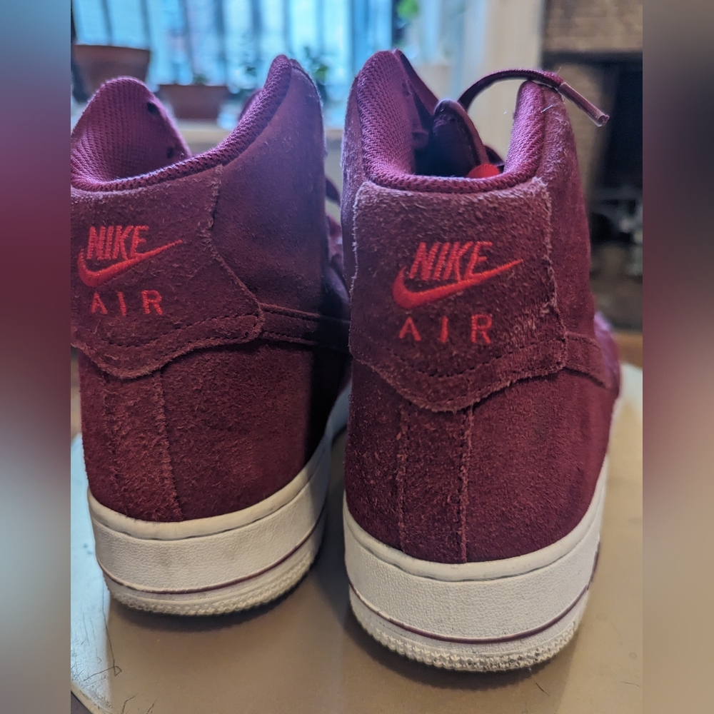 Nike Air Force 1 - Hi Tops - Size 8 Mens - Burgundy Suede and Woven Knit - Picture 2 of 8